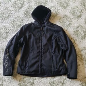 STREET & STEEL Women's Large Black Motorcycle Jacket W/ Removable Zip Up Hoodie